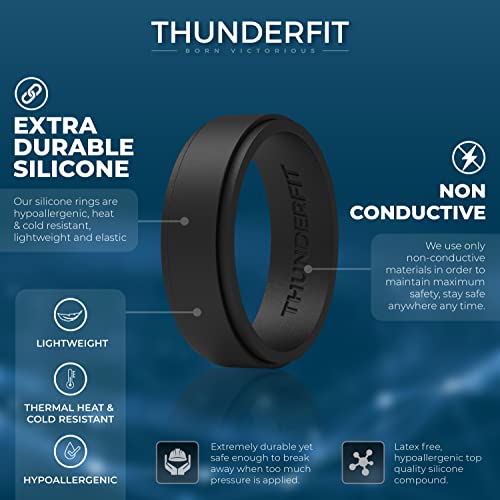 Thunderfit Silicone Wedding Rings For Men, 2 Layers Step Edge - 10Mm Width - 2.3Mm Thick (Black Grey, Grey Black, Black Grey Camo, Black Silver - Size 5.5-6(16.5Mm)) #TOP1