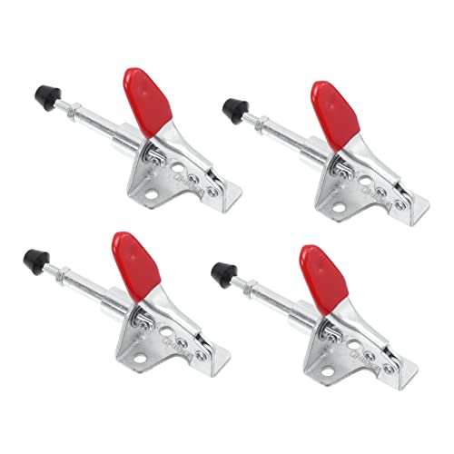 IWOWHERO 4pcs Quick Fixture Tool Door Push Toggle Clamp Pliers Screwdriver Horizontal Lock Clip Push Pull Clip Grips Pressure Tip Clamp Jigs Release Lever Clamp Latch Rubber Red