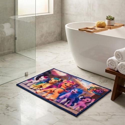 Image of Athom Living My Little Pony Funny Time Themed Multicoloured Kids Bathmat with Latex Backing, ANI-Skid, Premium Nylon Material, Set of 1