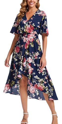 Image of Kormei Womens Short Sleeve Floral Maxi Dress High Low V-Neck Flowy Party Long Dresses