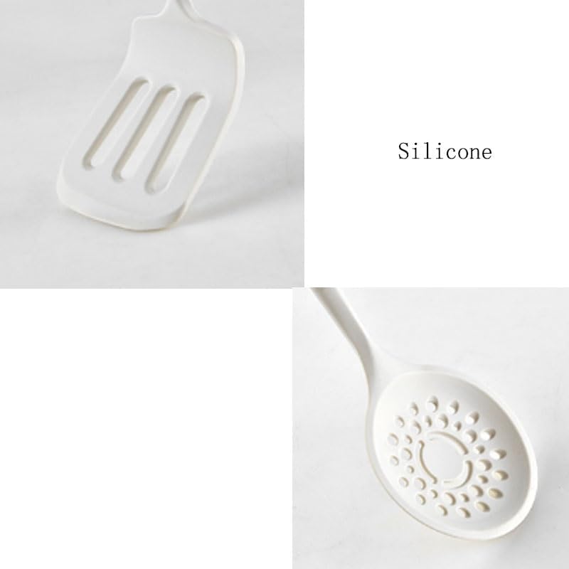 12 Piece Kitchen Tool Set with A Milky White Wooden Handle Silicone Kitchenware