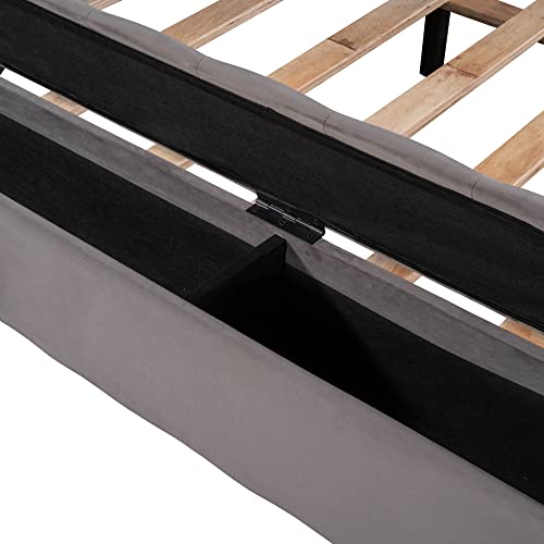 Softsea Queen Tufted Bed Frame With High Headboard, Velvet Upholstered Platform Bed Frame With Ottoman On Both Sides And Footboard, Gray #TOP7