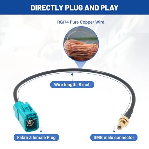 Anina 8 inch Fakra Z Female to SMB Male Connector Adapter for Car Sirius XM Satellite Radio Receiver Tuner to Aftermarket XM Antenna, Coax Pigtail Cable for Vehicle Truck GM Ford Jeep Ram Toyota