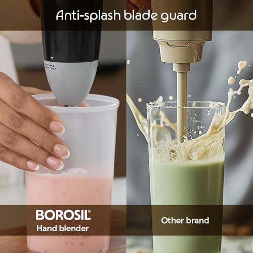 Image of Borosil Smartblend Hand Blender with 800ml Beaker | 300W Silent DC Motor, Detachable & Washable Blending Rod | Stainless Steel Stem for Hot /Cold Blending, Anti Splash | 1 Year Warranty