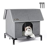 MIU COLOR Large Outdoor Cat House, Weatherproof Elevated Shelter for Outdoor & Feral Cats, Insulated Cat House with Removable Soft Mat, Easy Assembly, 17.1"x15"x16.6"