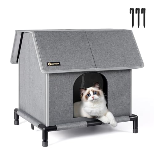 MIU COLOR Large Outdoor Cat House, Weatherproof Elevated Shelter for Outdoor & Feral Cats, Insulated Cat House with Removable Soft Mat, Easy Assembly, 17.1"x15"x16.6"