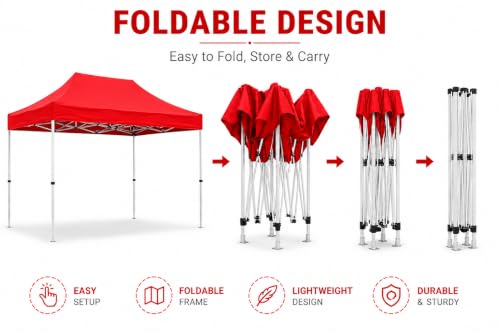 Image of Invezo Outdoor Gazebo Canopy Tent 10 x 20 feet - Waterproof Tent, 2 mins Installation with Metal sockets and Heavy top Cover (RED, SEMI Premium (42 KGS))