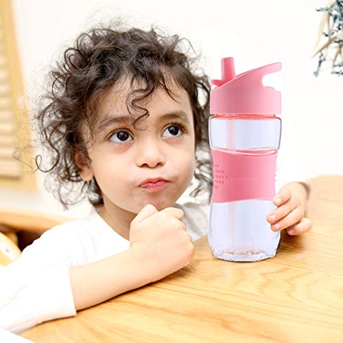 Sivaphe Kids Water Bottle With Straw 12 Oz Bpa-Free Tritan Bulk Bottle Pink Little Girls Clear Drinking Bottle For School Time #TOP1