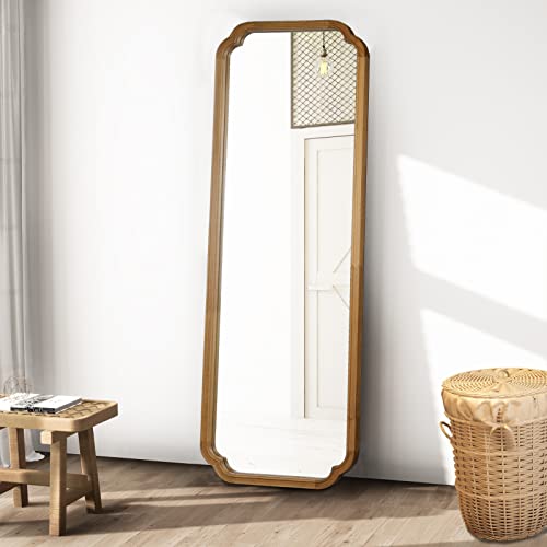 WallBeyond Full Length Mirror Wall Mounted 65"x22", Rustic Wooden Frame Floor Mirror, Large Full Body Mirror for Bedroom, Leaning or Hanging Against Wall (Naturl Solid Wood)