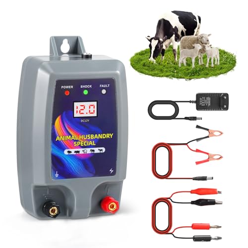 Svauoumu Électrificateur Clôture 12V 5KM - Pour Animaux (Moutons, Porcs, Chevaux) - EU Plug