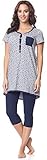 Hecho en la UE Be Mammy Pijama Premamá Camiseta y Leggins 3/4 Embarazo Lactancia BE20-177(Melange-Estrellas-Marino, XXL)