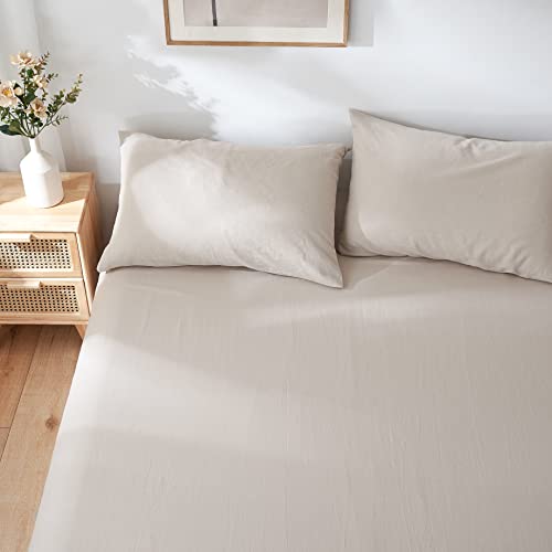 Yiyea Linen Fitted Sheet With Pillowcase - Natural French Linen Cotton Blend 16 Inch Deep Pocket Twin Fitted Sheet, Soft, Breathable And Durable (Twin, Linen) #TOP4