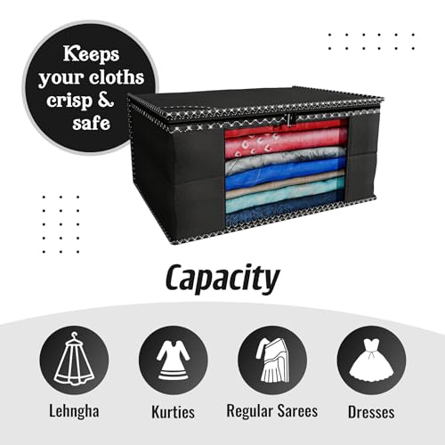 Image of Kuber Industries Clothes Organizer For Wardrobe (Pack of 3) - Storage Organizer For Saree | Shirts | Salwar Suit | Lehenga - Dress Organizer For Wardrobe - Saree Covers With Zip (Black)