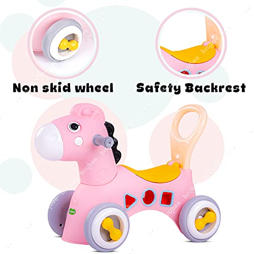 Image of BAYBEE Giraffe Horse Rider for Kids, Ride-On Kids Car with Shape Sorting Activity Kids Toys & Storage | Push Car Rider with Smooth Wheels Baby Car Suitable for Boys & Girls Age 1-3 Years, Pink