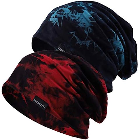 Wimdream Men Slouchy Beanie Hat Thin Baggy Summer Skull Cap (Blue/Claret) Cover