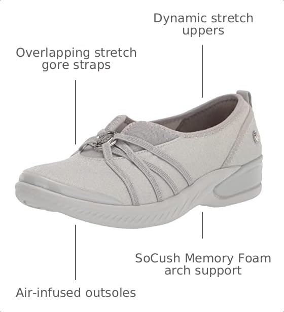 Image of LifeStride BZees Womens Niche Slip-On Comfort Ballet Flat, Silver Glint, 9 Wide US