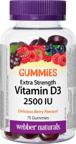 Webber Naturals Vitamine D3 2500 UI, 75 gommes, pour des os, des dents saines et le maintien d'une bonne santé