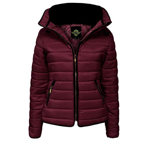 Chaqueta de mujer Candy Floss, acolchada, cuello de pelaje, caliente Rojo Wine Small-8 UK