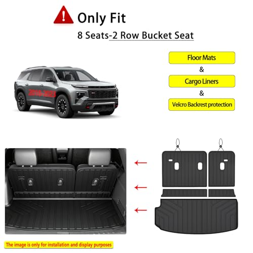 Floor Mat for 2018-2022 2023 Chevrolet Chevy Traverse 8 Seats(2 Row Bucket Seat), Cargo Mat Custom TPE All Weather Protection Full Coverage Trunk Liner & Floor Liner for Traverse car mat Accessories by WAYIDSS - Image 2