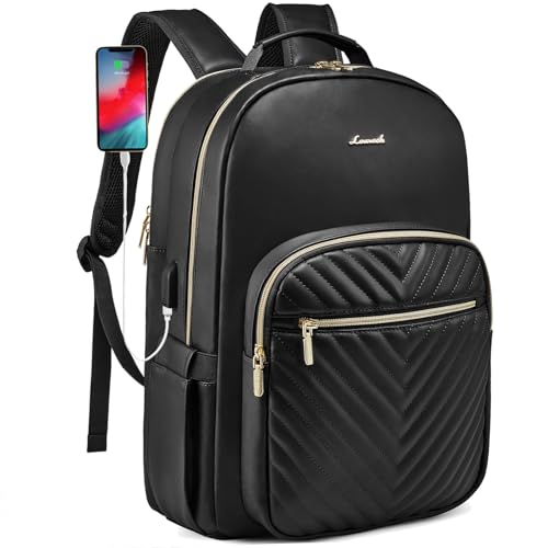 Image of LOVEVOOK Laptop Backpack Women, Faux Leather Business Work Backpack Purse, Waterproof Computer Bag Fits 17 Inch Laptop, Casual Camping Travel Weekend Daypack, Large Work Bagpack