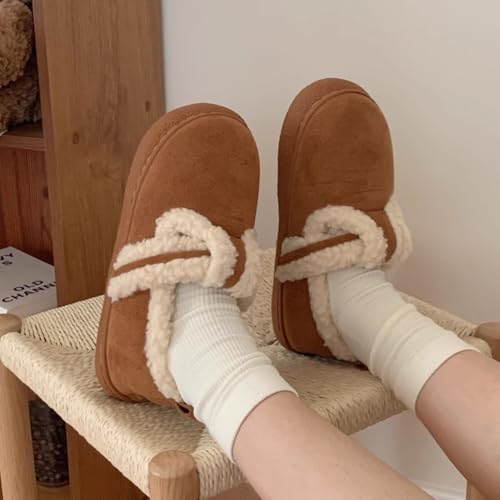Winter Warm Fleece-Lined Flat Heel Ankle Booties for Women, Anti-Slip Fashion Fuzzy Plush Slipper Shoes2