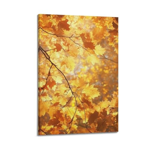 Poster de paysage toile décoration esthétique moderne salon tableau branches dorées d'automne 60x90