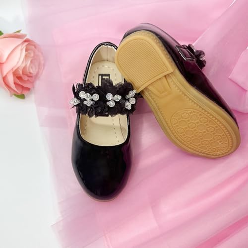 Image of Toddler Girls Mary Jane Dress Shoes Little Kids Ballet Flats Bowkont Flower Wedding Party School Princess Shoes