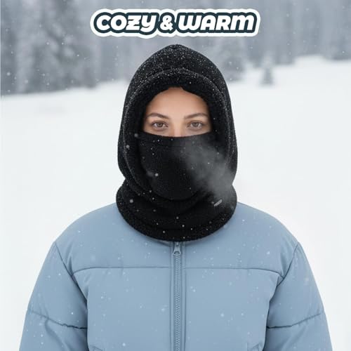 JazRvr Kapuzenschal Damen 2-in-1, Weiche Fleece Schalmütze mit integriertem Schal, Atmungsaktiv & Warm, Für Spaziergänge, Einkäufe und Reisen