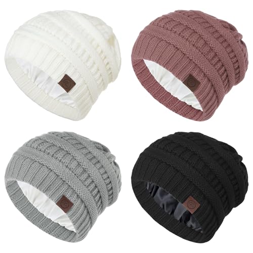 Zando 4 Pack Satin Lined Winter Hats for Women Men...
