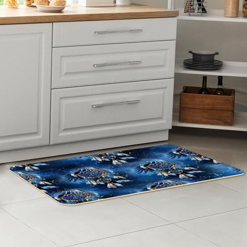 Tapete absorbente de cocina y pasillo largo con motivos de atrapasueños místico azul 7