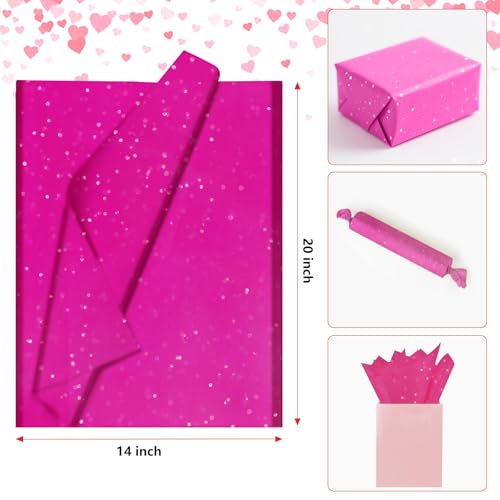 Image of Hot Pink Glitter Tissue Paper for Gift Bags 36 Sheets 14x20 Inch - Recyclable Wrapping Paper for Weddings, Birthdays, Party & Festival Decorations DIY Craft Supplies