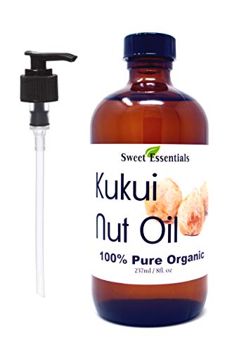 Sweet Essentials 100% Organic Kukui Nut Oil | Imported From Hawaii | Various Sizes | 100% Pure | Cold-Pressed | Natural Moisturizer for Skin, Hair and Face (8 fl oz With Pump)