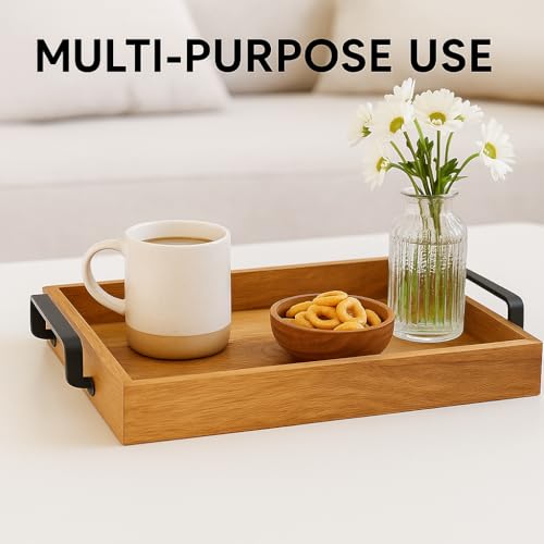 Bandejas de madera de calidad con asas de fundición rústicas para decoración 4