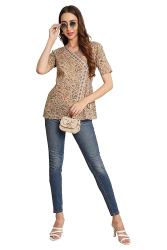 Image of COTLAND Fashions Jaipuri Cotton Angrakha Style Top for Women (Partial Open)