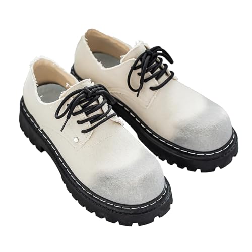 Men's Denim Lace Up Platform Oxfords Fashion Wingtip Round Toe Lug Sole Chunky Heel Heightening Derby Shoes Casual Work Office Business Dress Shoes