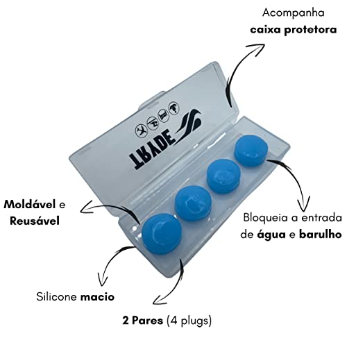 TRYDE Protetor Auricular Silicone Tampão Azul Dormir Nadar