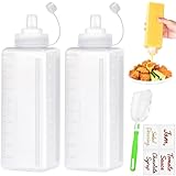 qjuwhua Quetschflasche 2 Stück 1000ml Plastik Squeeze Flasche mit Kappen Saucenflasche Spritzflasche Kein Leck Condiment Spender mit Etiketten Bürste für Ketchup Scharfe Soßen Olivenöl Malen