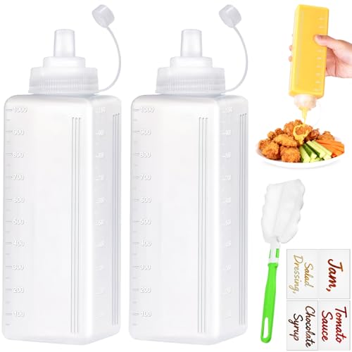 qjuwhua 2 Pièces Bouteille Sauce 1000ml Pipette Cuisine Plastique Flacon Sauce Squeeze Bottle...