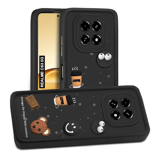 Image of AESTMO Back Case Cover for Realme C63 / N63 | Cute Fun Cartoon 3D Ball | Coffee Silicone Case | Full Body Protection | Camera Protection Back Cover for Realme C63 / N63 (Black)