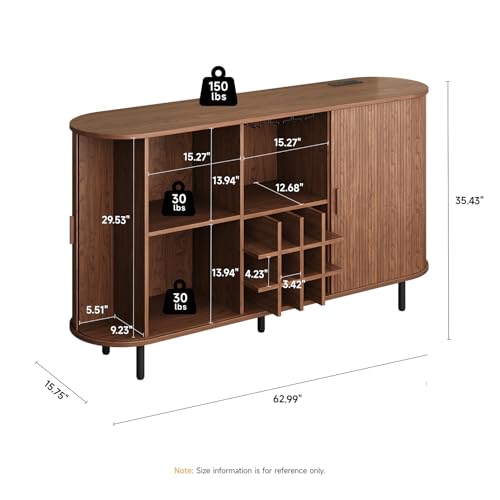 Image of ONBRILL 63 inch Wine Bar Cabinet with LED Light,Modern Liquor Whiskey Coffee Station with Wine Rack and Glass Holder, Farmhouse Buffet Sideboard with Storage for Living Room, Kitchen, Entryway (Walnut)