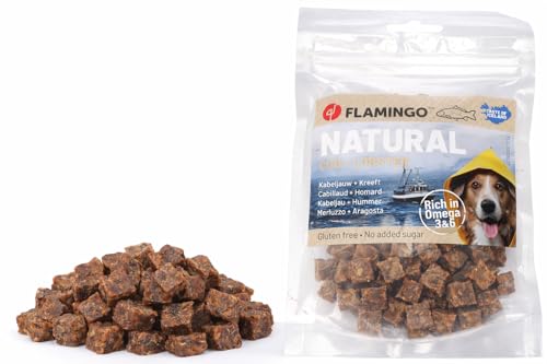 Bastoncini per cani – Nature Snack Cubetti con Merluzzo e Aragosta – 75g – Delizia marina naturale – Ricco di Omega 3 e 6 – Fatto in Europa – Flamingo