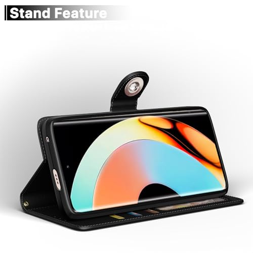 Image of Pikkme Flip Cover Leather Finish | Inside TPU with Card Pockets | Wallet Stand and Shock Proof | Complete Protection Button Flip Case for Realme 10 Pro Plus 5G (Black)