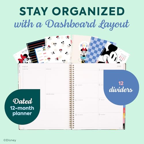 Organized by Happy Planner Disney Dated 12-Month Planner, Jul. 2026–Jun. 2027, Big Size, Dashboard Layout, Twin-Loop Binding, 3 Extra Months, 1 Sticker Sheet, 8.5\" x 11\", Bright Day Mickey