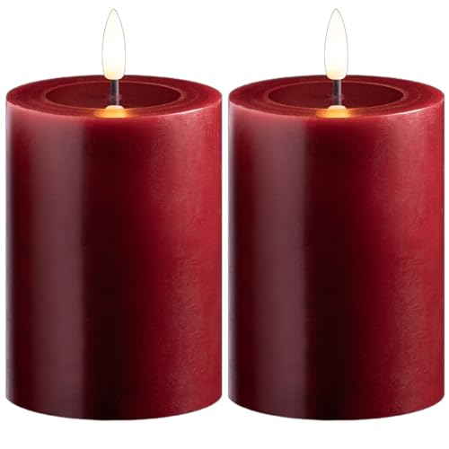 2er Set Stumpenkerzen LED rot klein - Echtwachskerze mit beweglicher...