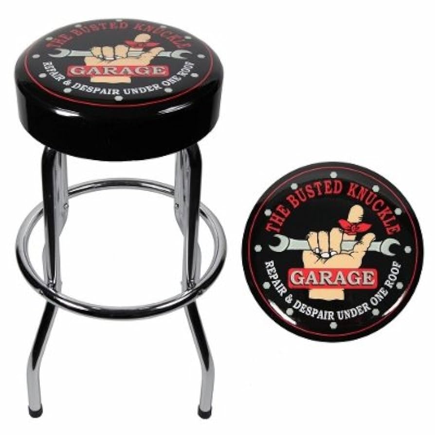 BACCHUS STOOL てつ Busted Knuckle Garage Swivel Barstool with Backrest, Model