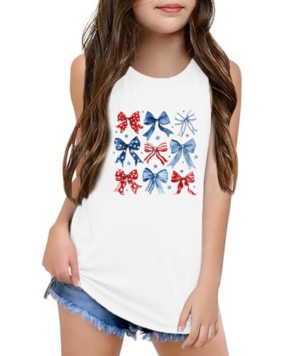Image of CAZYCHILD Girls American Flag Tank Tops Boys 4th of July Shirts USA Summer Sleeveless Tee Independence Day Outfit 5-14y