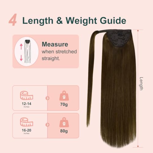 Image of Easyouth Human Hair Ponytail Extension, 14 Inch 70G, Medium Brown, Add Length and Volume, Hair Extensions Ponytail for Women Daily Work