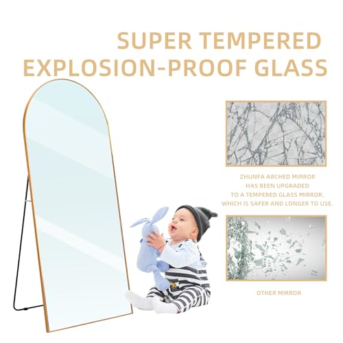 Arched Full Length Mirror, 71x32 Oversized Floor Mirror with Stand, Gold Mirror Full Length, Aluminum Full Body Dressing Mirrors with Arched-Top, Leaning for Living Room, Bedroom