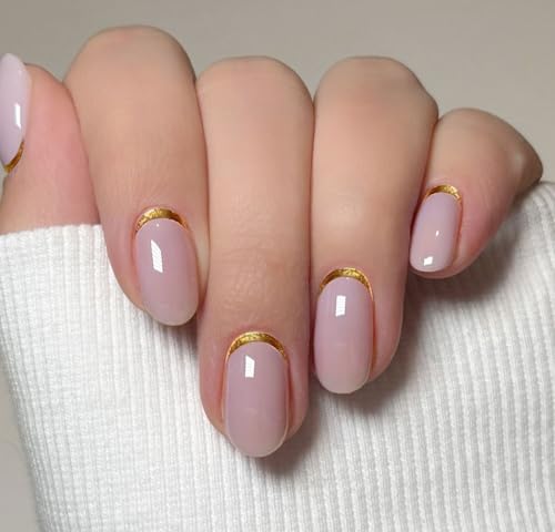 JMEOWIO Gel Nail Stickers Gold Line French Tip Semi Cured Gel Nail Strips Wraps UV/LED Nails Art Design Decoration Accessories