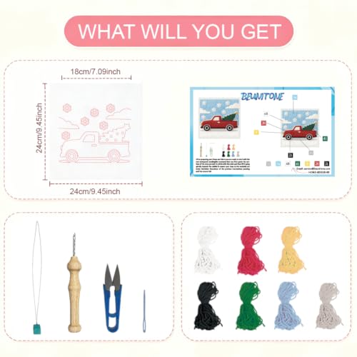 Image of BEUNITONE Punch Needle Kit for Beginners Adults - Christmas Truck Design